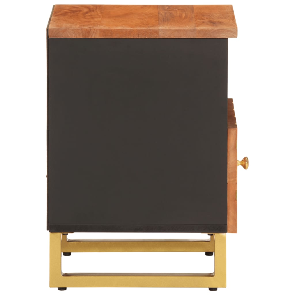 Comodini 2 pz Marrone e Nero in Legno Massello di Mango