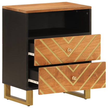 Comodino Nero 40x29x50 cm in Legno Massello di Mango