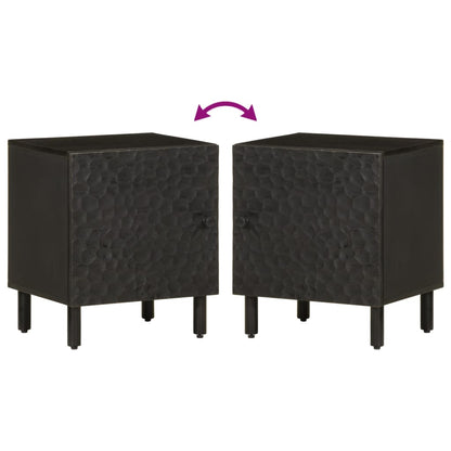Comodini 2pz Neri 40x33x46 cm in Legno Massello di Mango