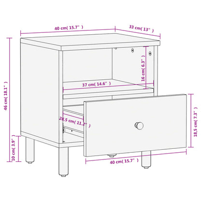 Comodini 2pz Neri 40x33x46 cm in Legno Massello di Mango