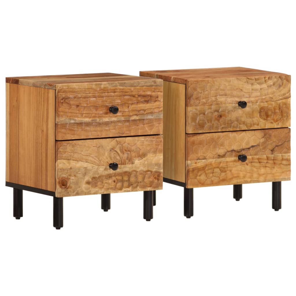 Comodini 2pz 40x33x46 cm in Legno Massello di Acacia