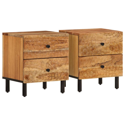 Comodini 2pz 40x33x46 cm in Legno Massello di Acacia