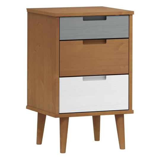 Comodino Marrone MOLDE 40x35x65 cm in Legno Massello di Pino