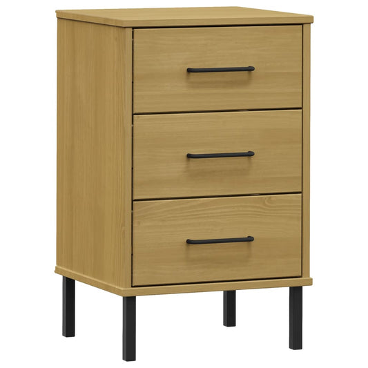 Comodino con Gambe in Metallo Marrone Legno Massello Pino OSLO
