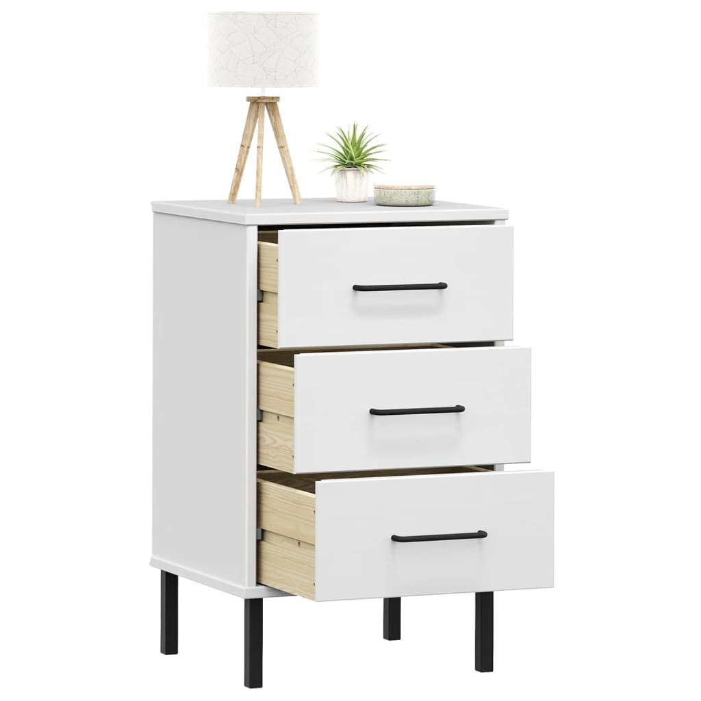 Comodino con Gambe in Metallo Bianco Legno Massello Pino OSLO
