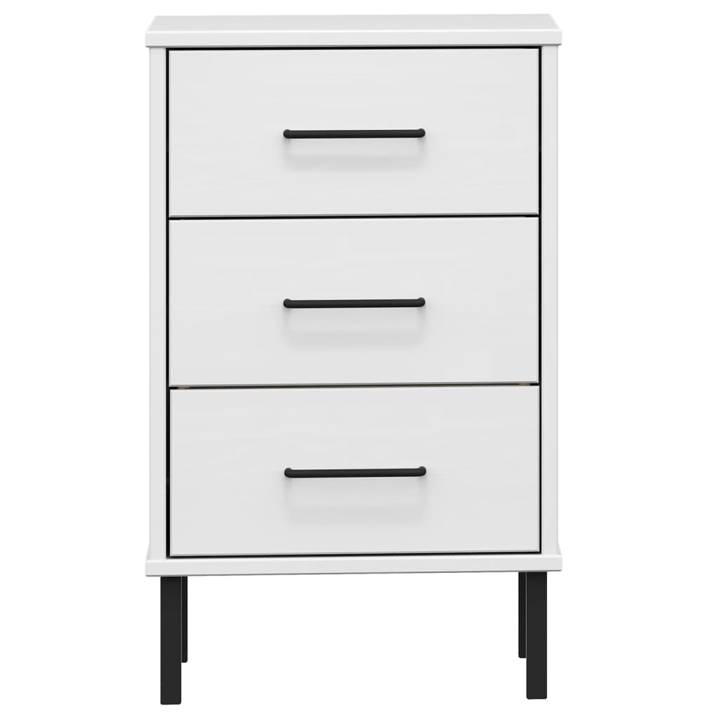 Comodino con Gambe in Metallo Bianco Legno Massello Pino OSLO