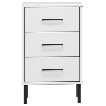 Comodino con Gambe in Metallo Bianco Legno Massello Pino OSLO