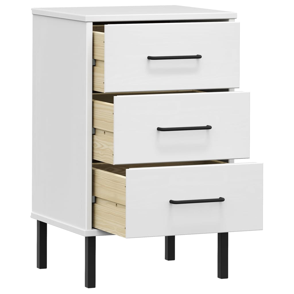 Comodino con Gambe in Metallo Bianco Legno Massello Pino OSLO