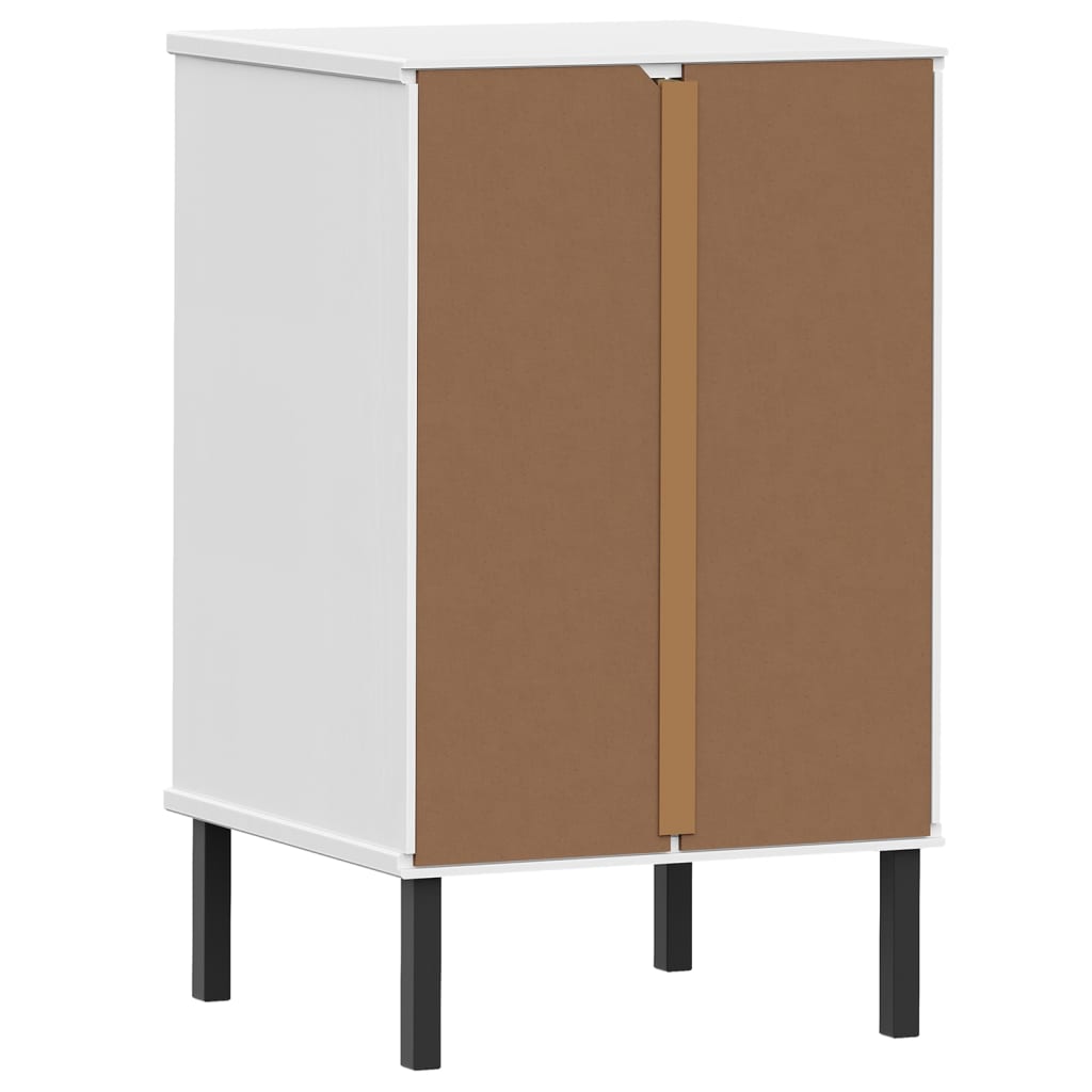 Comodino con Gambe in Metallo Bianco Legno Massello Pino OSLO