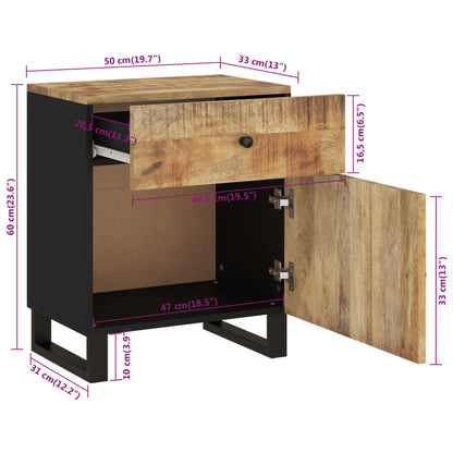 Comodino 50x33x60cm Legno Massello di Mango e Legno Multistrato