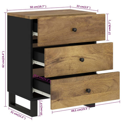 Comodino 50x33x62cm Legno Massello di Mango e Legno Multistrato