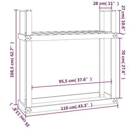 Portalegna Nero 110x35x108,5 cm in Legno Massello di Pino