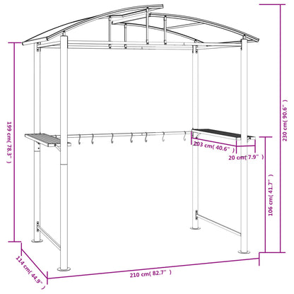 Gazebo Barbecue Ripiani Laterali Antracite 210x114x230 Acciaio