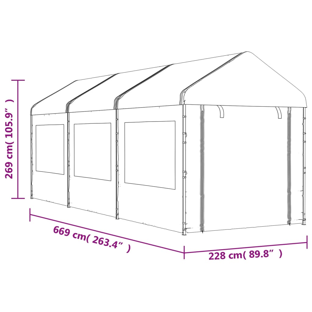 Gazebo con Tetto Bianco 6,69x2,28x2,69 m in Polietilene