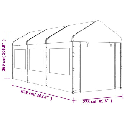 Gazebo con Tetto Bianco 6,69x2,28x2,69 m in Polietilene
