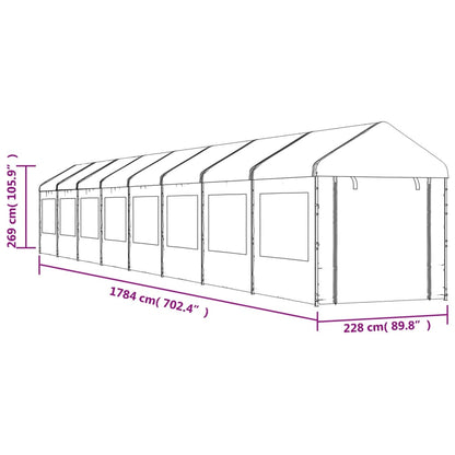 Gazebo con Tetto Bianco 17,84x2,28x2,69 m in Polietilene