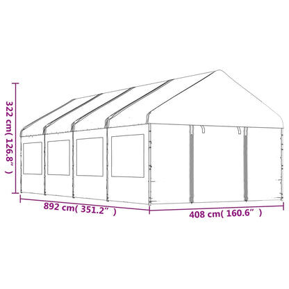 Gazebo con Tetto Bianco 8,92x4,08x3,22 m in Polietilene