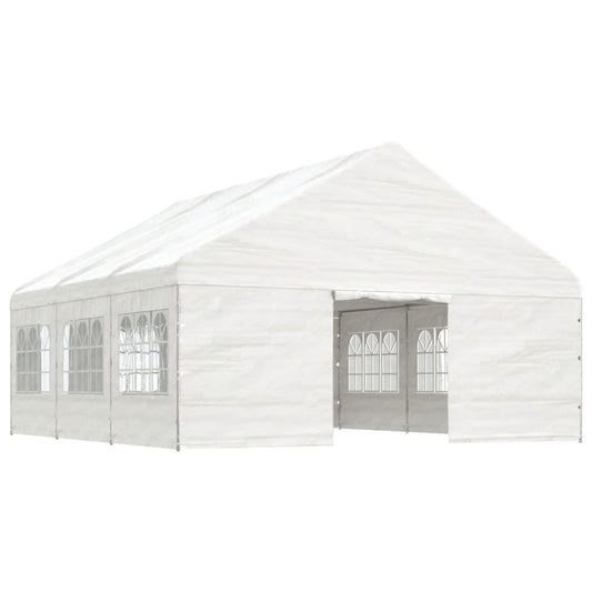 Gazebo con Tetto Bianco 6,69x5,88x3,75 m in Polietilene