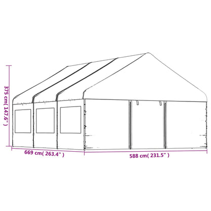 Gazebo con Tetto Bianco 6,69x5,88x3,75 m in Polietilene
