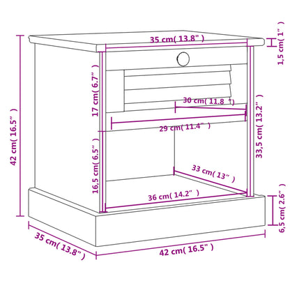 Comodino VIGO Bianco 42x35x42 cm in Legno Massello di Pino