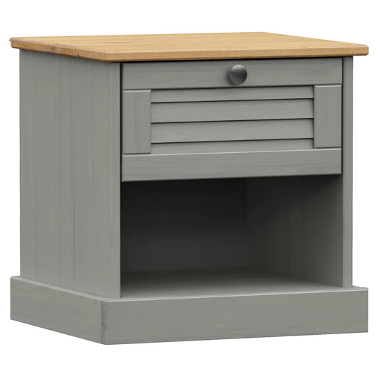 Comodino VIGO Grigio 42x35x42 cm in Legno Massello di Pino