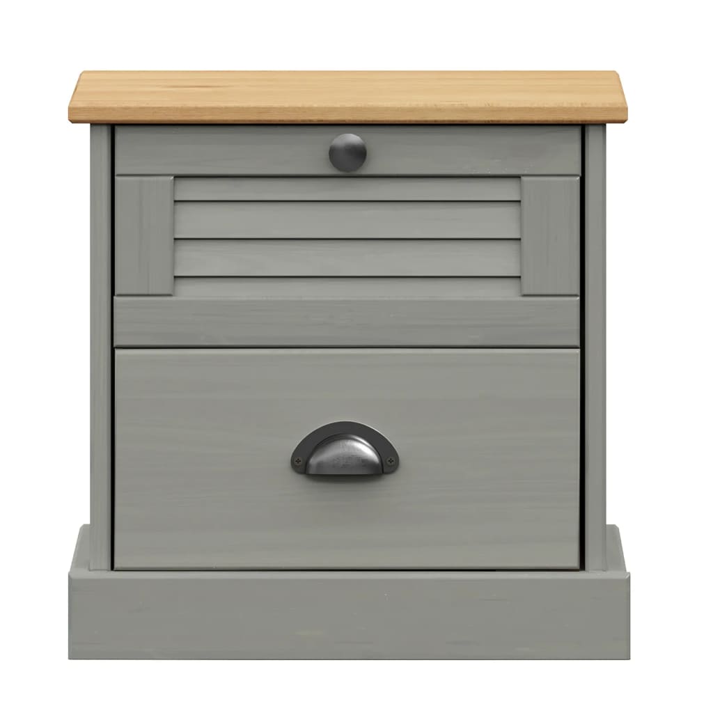 Comodino VIGO Grigio 42x35x42 cm in Legno Massello di Pino