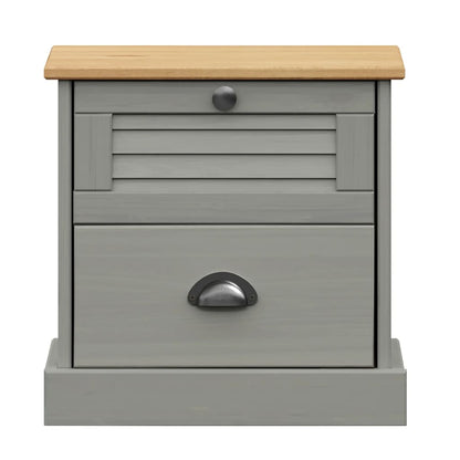 Comodino VIGO Grigio 42x35x42 cm in Legno Massello di Pino