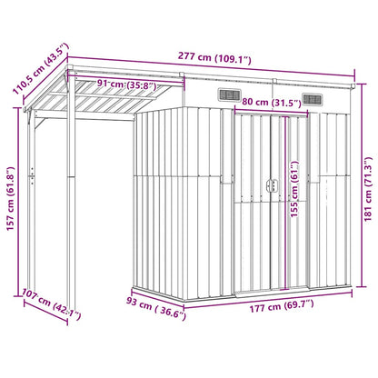 Capanno Giardino con Tetto Esteso Verde 277x110,5x181cm Acciaio