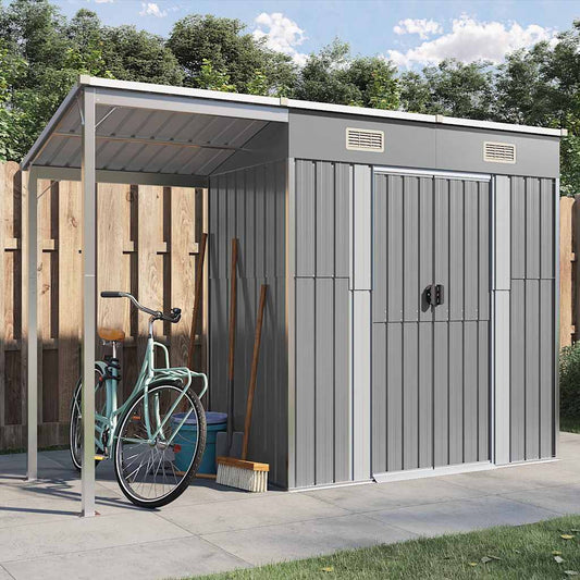 Capannone Tetto Esteso Grigio Chiaro 277x110,5x181cm Acciaio