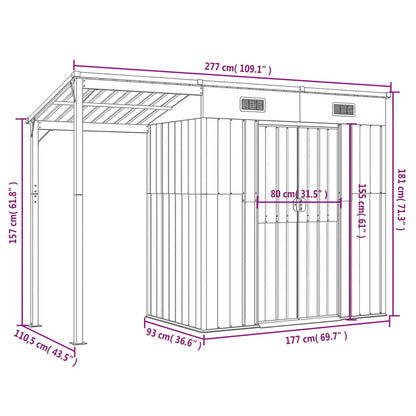 Capanno Giardino Tetto Esteso Antracite 277x110,5x181cm Acciaio