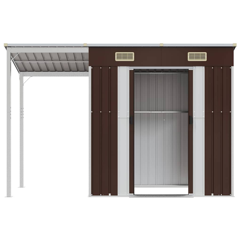 Capanno Giardino Tetto Esteso Marrone 277x110,5x181cm Acciaio