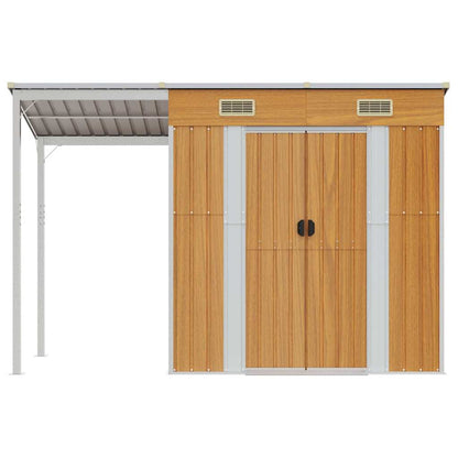 Capannone Tetto Esteso Marrone Chiaro 277x110,5x181cm Acciaio