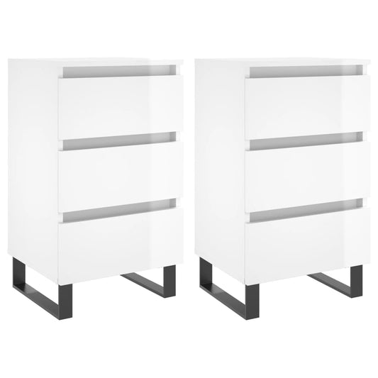 Comodini 2 pz Bianco Lucido 40x35x69 cm in Legno Multistrato