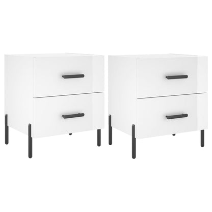 Comodini 2 pz Bianco Lucido 40x35x47,5 cm in Legno Multistrato