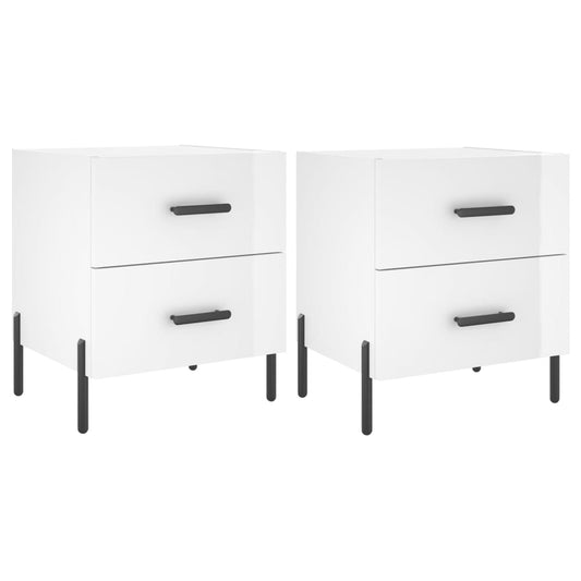 Comodini 2 pz Bianco Lucido 40x35x47,5 cm in Legno Multistrato