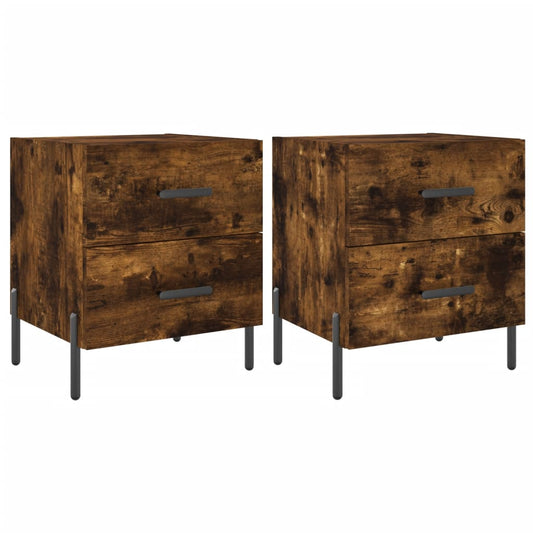 Comodini 2 pz Rovere Fumo 40x35x47,5 cm in Legno Multistrato