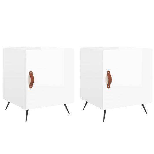 Comodini 2 pz Bianco Lucido 40x40x50 cm in Legno Multistrato