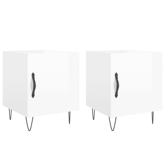 Comodini 2 pz Bianco Lucido 40x40x50 cm in Legno Multistrato