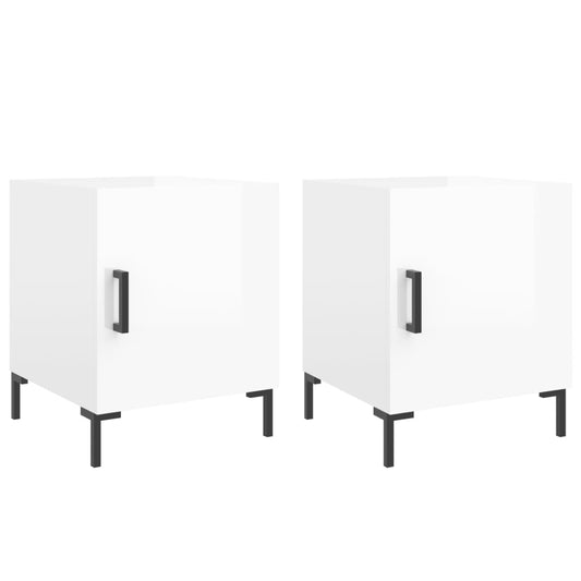 Comodini 2 pz Bianco Lucido 40x40x50 cm in Legno Multistrato