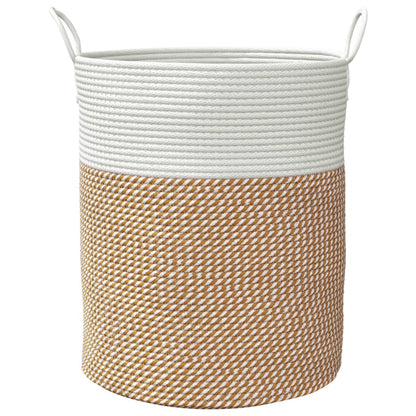 Cestino Portaoggetti Marrone e Bianco Ø38x46 cm in Cotone