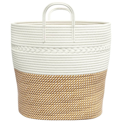 Cestino Portaoggetti Marrone e Bianco Ø43x38 cm in Cotone