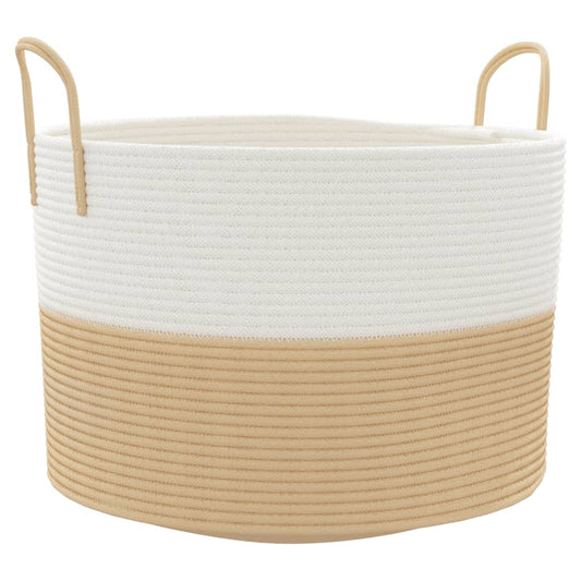 Cestino Portaoggetti Beige e Bianco Ø51x33 cm in Cotone