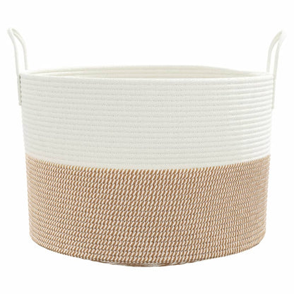Cestino Portaoggetti Marrone e Bianco Ø51x33 cm in Cotone