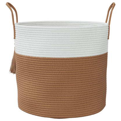 Cestino Portaoggetti Marrone e Bianco Ø40x35 cm in Cotone