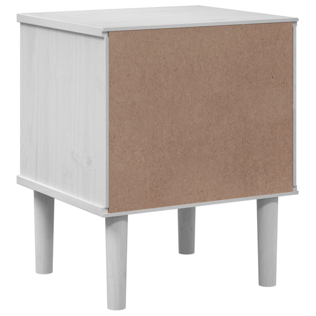 Comodino SENJA Bianco Aspetto Rattan 40x35x48 cm in Legno Pino
