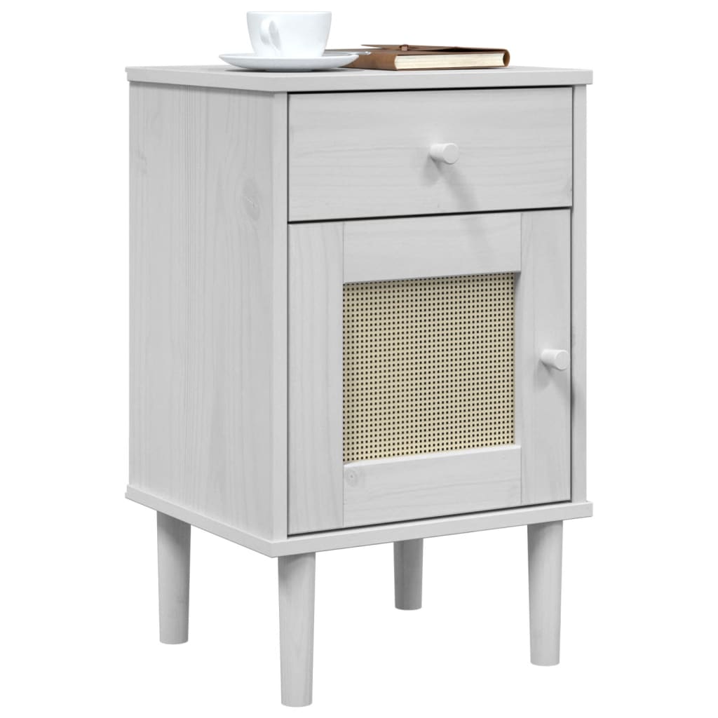 Comodino SENJA Aspetto Rattan Bianco 40x35x65 cm in Legno Pino