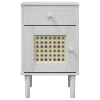 Comodino SENJA Aspetto Rattan Bianco 40x35x65 cm in Legno Pino