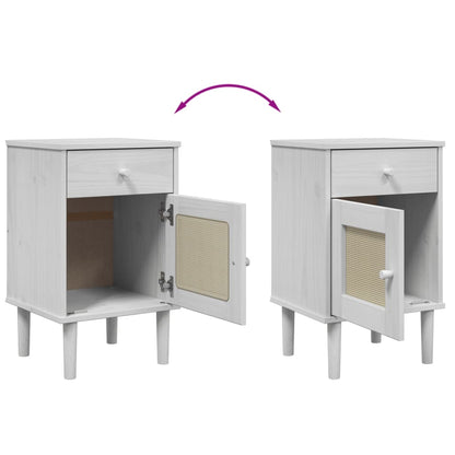 Comodino SENJA Aspetto Rattan Bianco 40x35x65 cm in Legno Pino