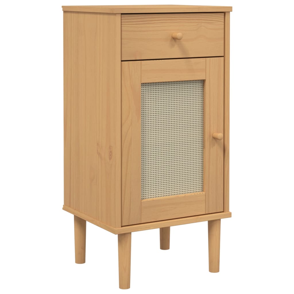 Comodino SENJA Aspetto Rattan Marrone 40x35x80 cm in Legno Pino
