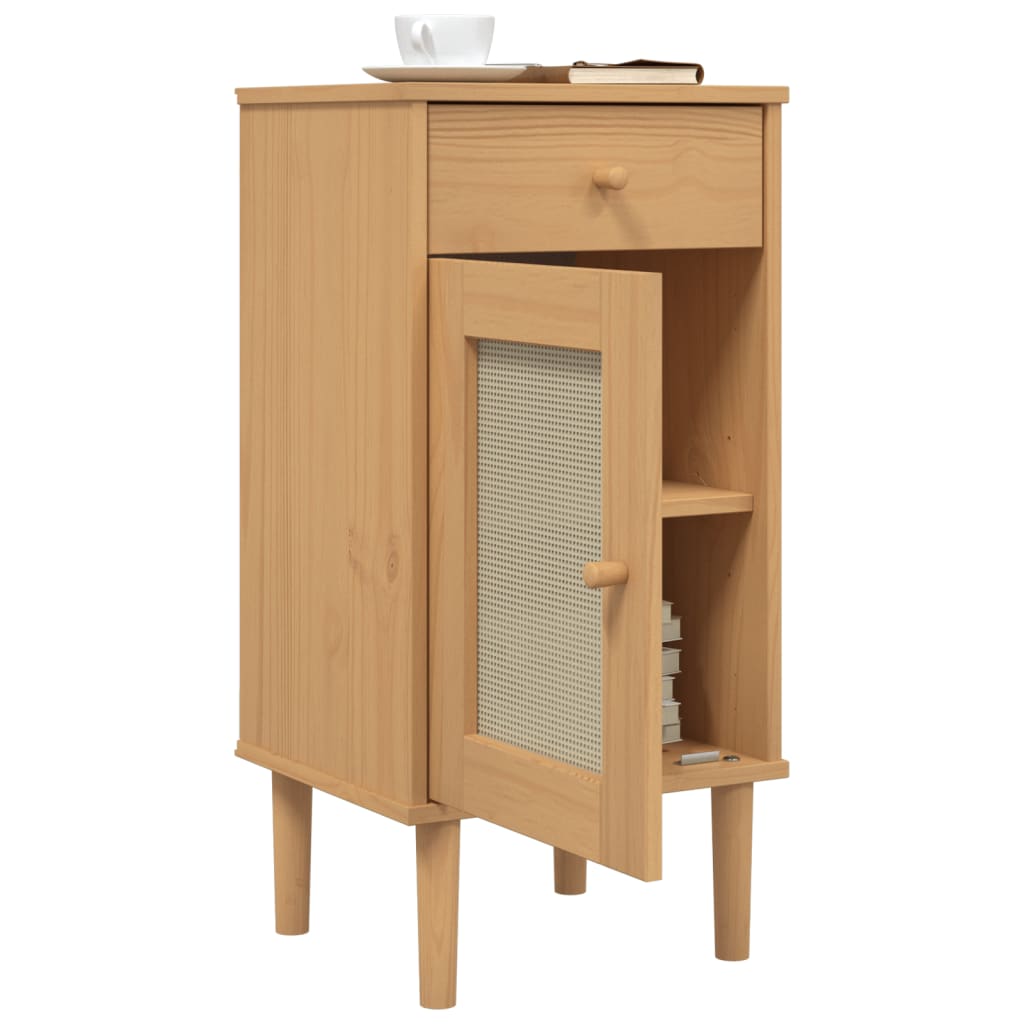 Comodino SENJA Aspetto Rattan Marrone 40x35x80 cm in Legno Pino